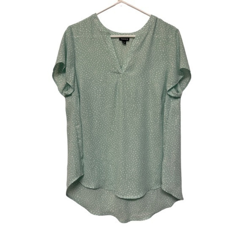 Torrid Mint Green White Dots Flutter Short Sleeve V-Neck Blouse Size 00 (M) EUC